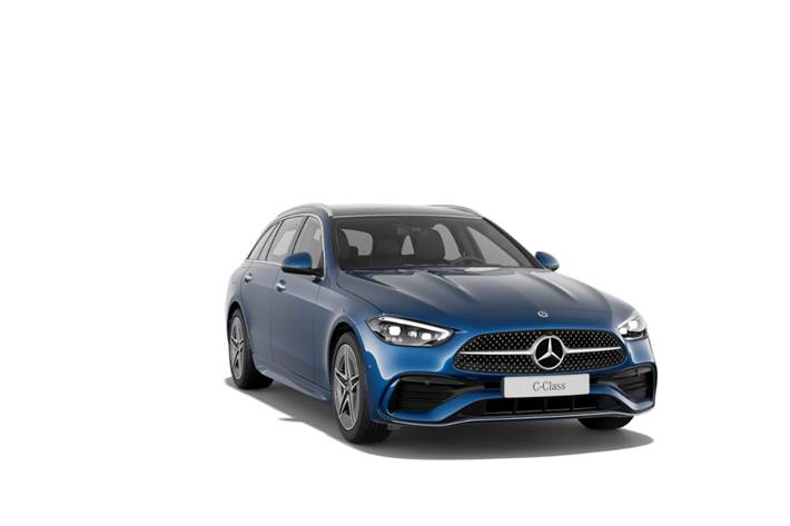 Blå Mercedes C300 e fra 2023