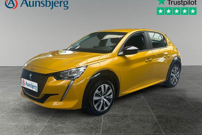 Gul Peugeot e-208 fra 2022 set udefra