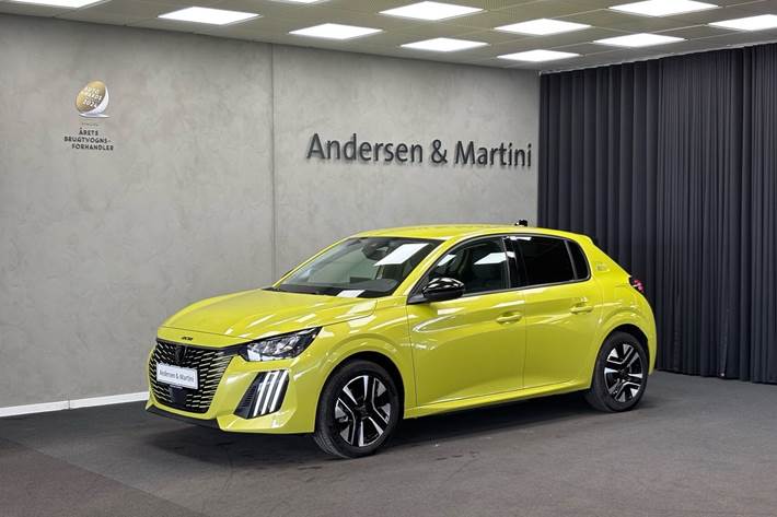Gul Peugeot e-208 fra 2025