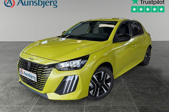 Gul Peugeot e-208 fra 2024