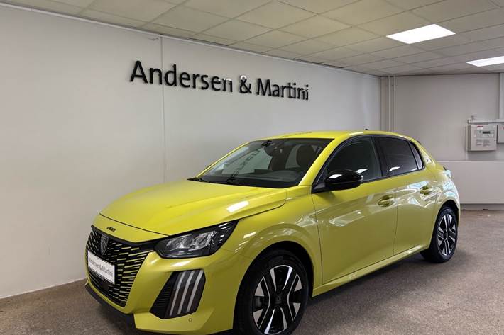 Gul Peugeot e-208 fra 2025
