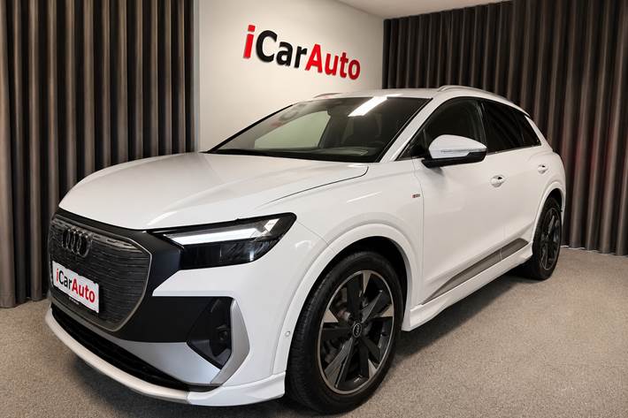 Hvid Audi Q4 e-tron fra 2023 set udefra