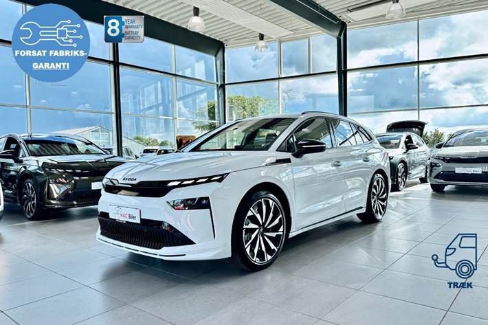 Hvid Skoda Enyaq fra 2026 set udefra