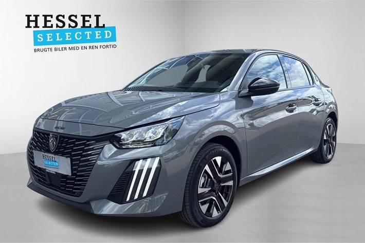 Grå Peugeot e-208 fra 2024 set udefra