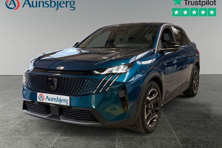 Blå Peugeot e-3008 fra 2025 set udefra