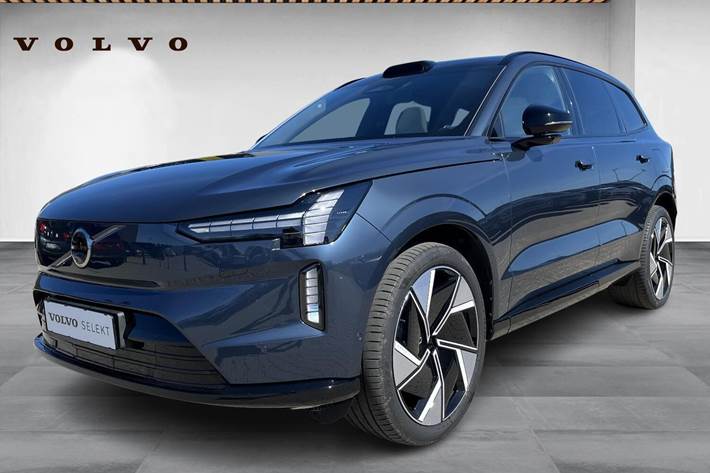 Blå Volvo EX90 fra 2025 set udefra