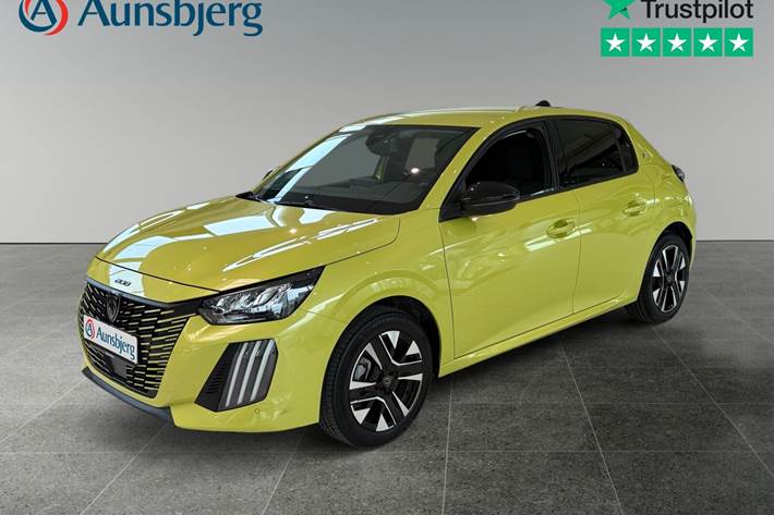 Gul Peugeot e-208 fra 2024