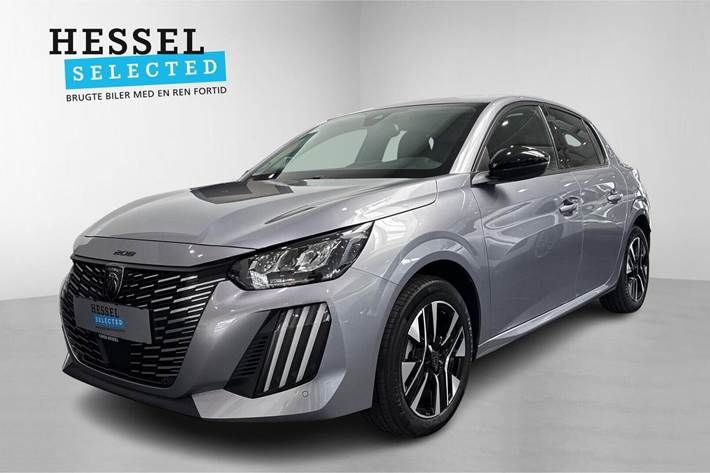 Grå Peugeot e-208 fra 2024 set udefra