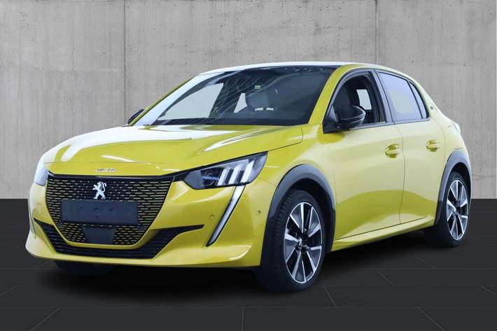 Gul Peugeot e-208 fra 2020