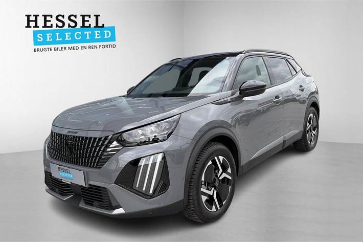 Grå Peugeot e-2008 fra 2024 set udefra