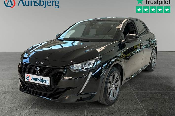 Sort Peugeot e-208 fra 2023 set udefra