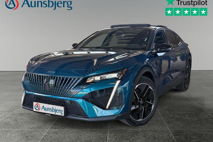 Blå Peugeot e-408 fra 2026 set udefra