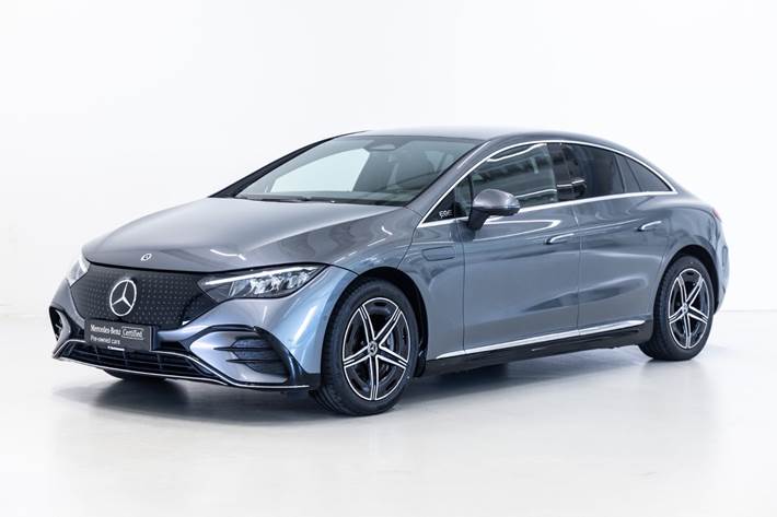 Grå Mercedes EQE350+ fra 2026 set udefra