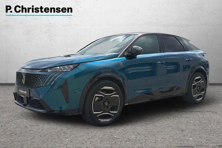 Blå Peugeot e-3008 fra 2024 set udefra