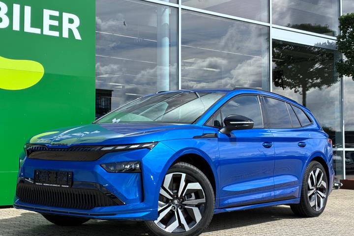 Blå Skoda Enyaq fra 2027 set udefra