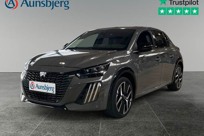 Grå Peugeot e-208 fra 2025 set udefra