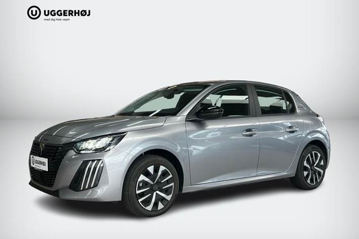 Grå Peugeot e-208 fra 2025 set udefra