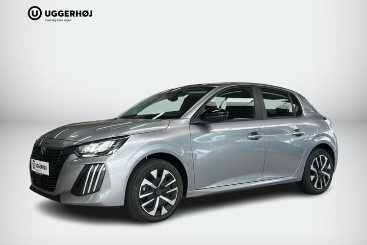 Grå Peugeot e-208 fra 2025 set udefra