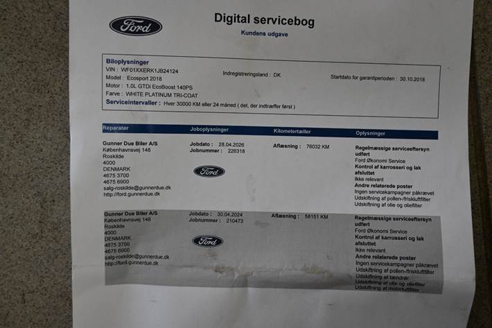 Hvid Ford EcoSport fra 2018