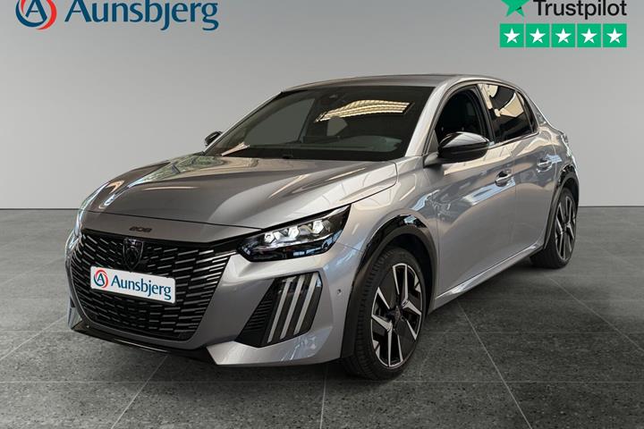 Grå Peugeot e-208 fra 2025 set udefra