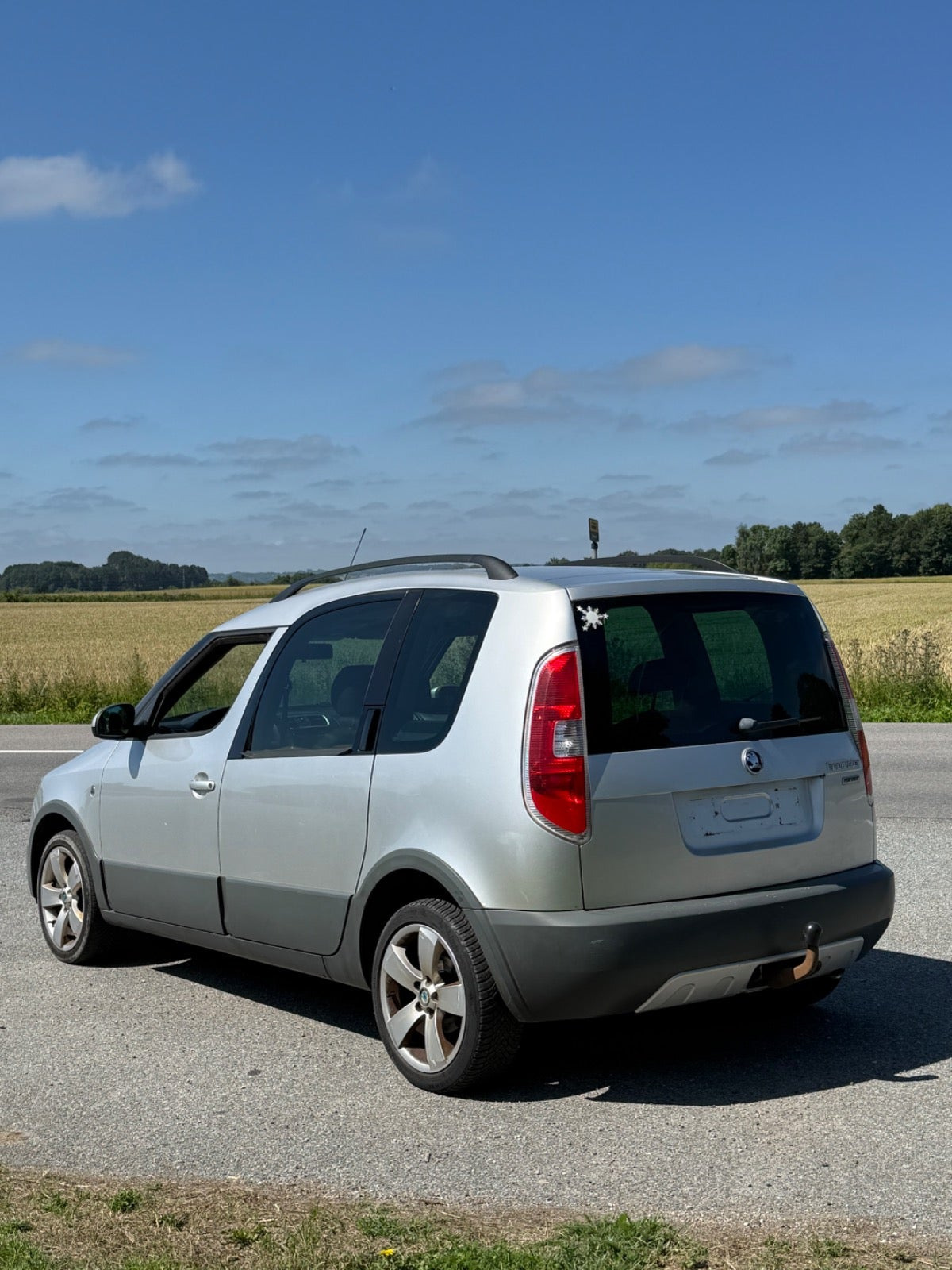 Sølv Skoda Roomster Scout fra 2008 set udefra