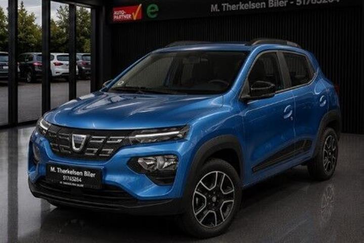 Blå Dacia Spring fra 2021 set udefra