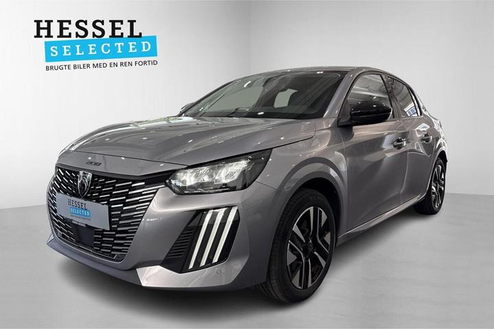 Grå Peugeot e-208 fra 2024 set udefra