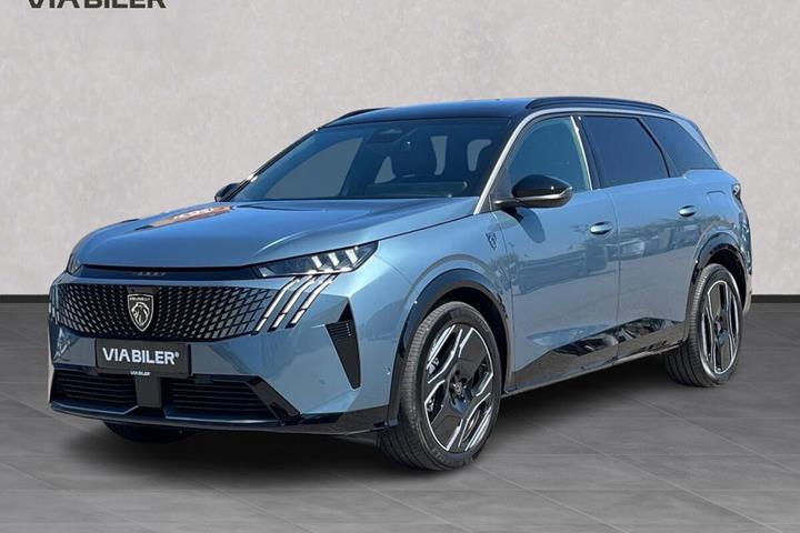 Blå Peugeot e-5008 fra 2025 set udefra