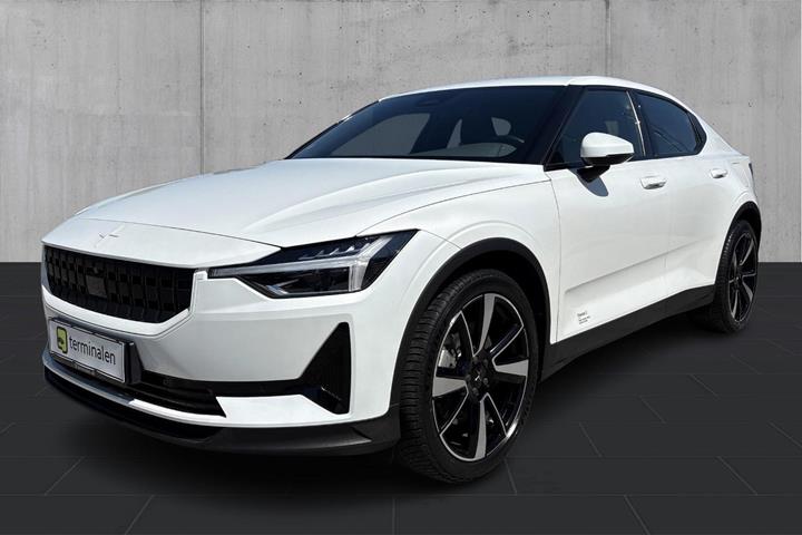 Hvid Polestar 2 fra 2023 set udefra