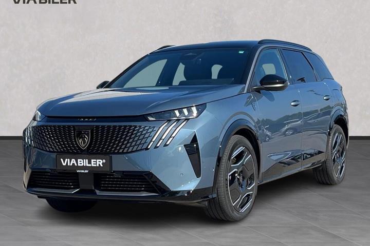 Blå Peugeot e-5008 fra 2025 set udefra