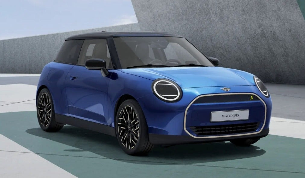 Blå Mini Cooper SE fra 2024