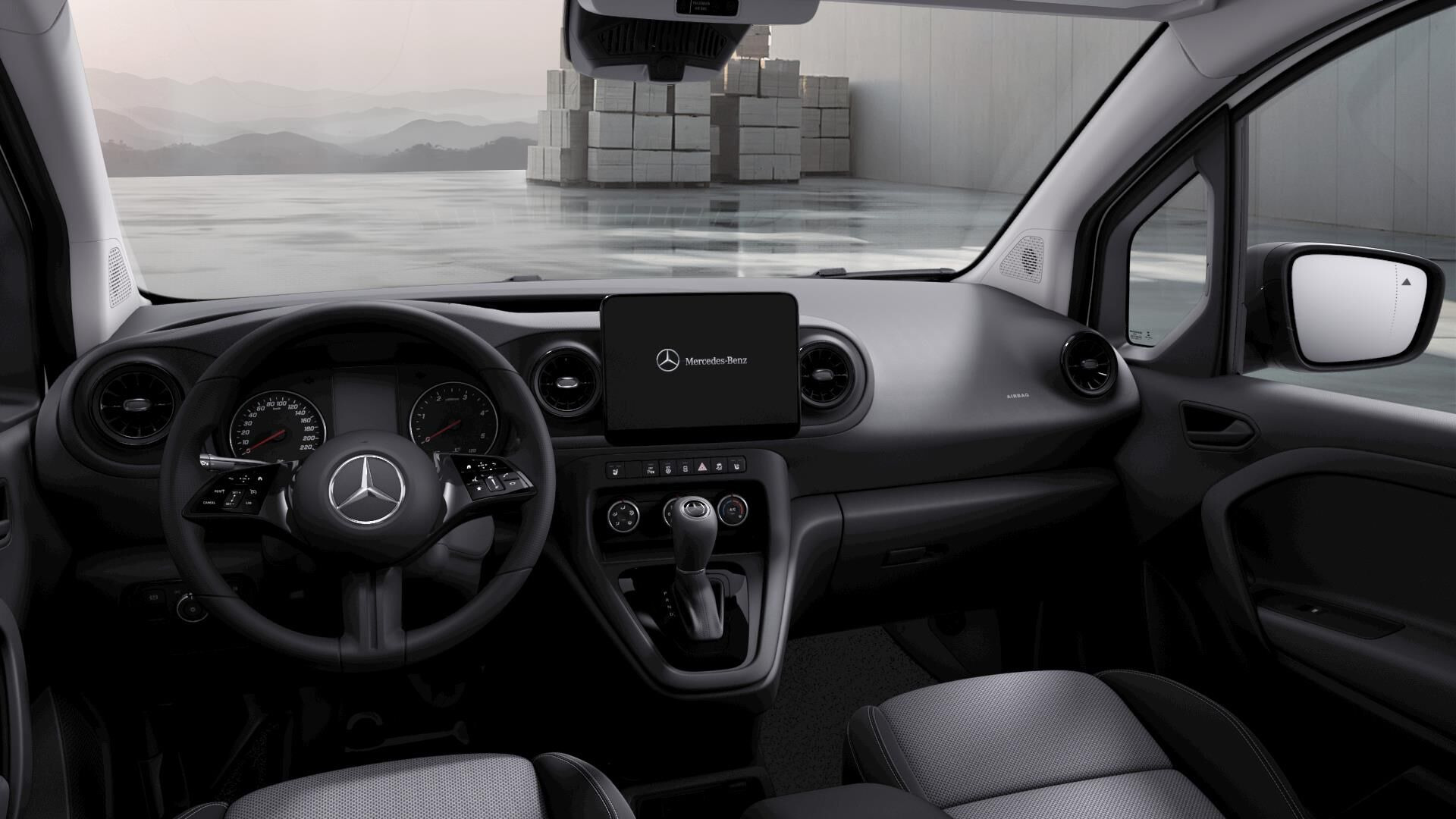 Hvid Mercedes Citan fra 2026 set indefra
