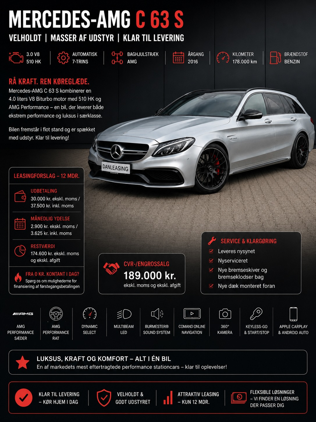 Mercedes - Mercedes-AMG C 63 S Velholdt Masser af udstyr Klar til levering