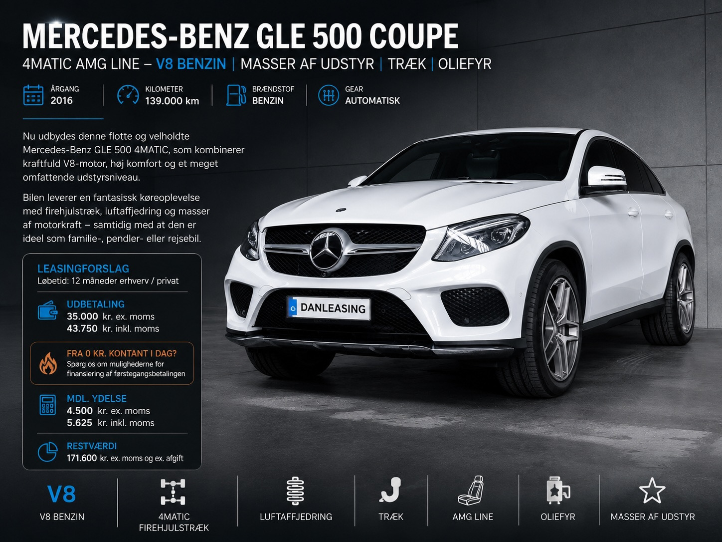 Mercedes GLE500 Mercedes GLE 500 Coupe 4MATIC AMG line V8 Benzin Masser af udstyr Træk Oliefyr