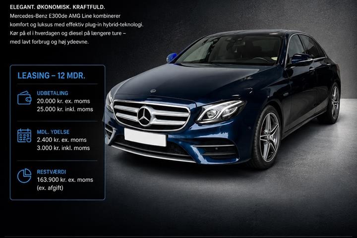 Blå Mercedes E300 de fra 2019
