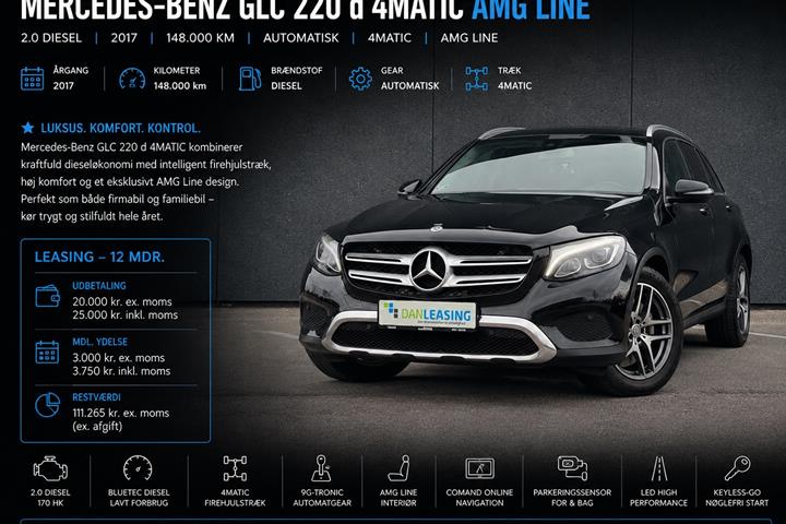Sort Mercedes GLC220 d fra 2017 set udefra