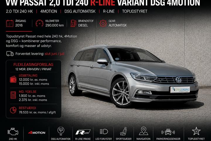 Grå VW Passat fra 2016 set udefra