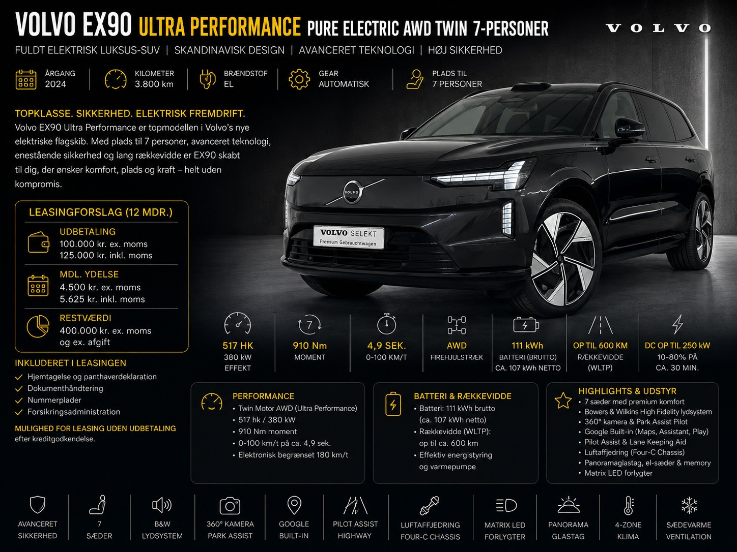 Volvo EX90 Ultra Performance Pure Electric AWD Twin 7-Personer