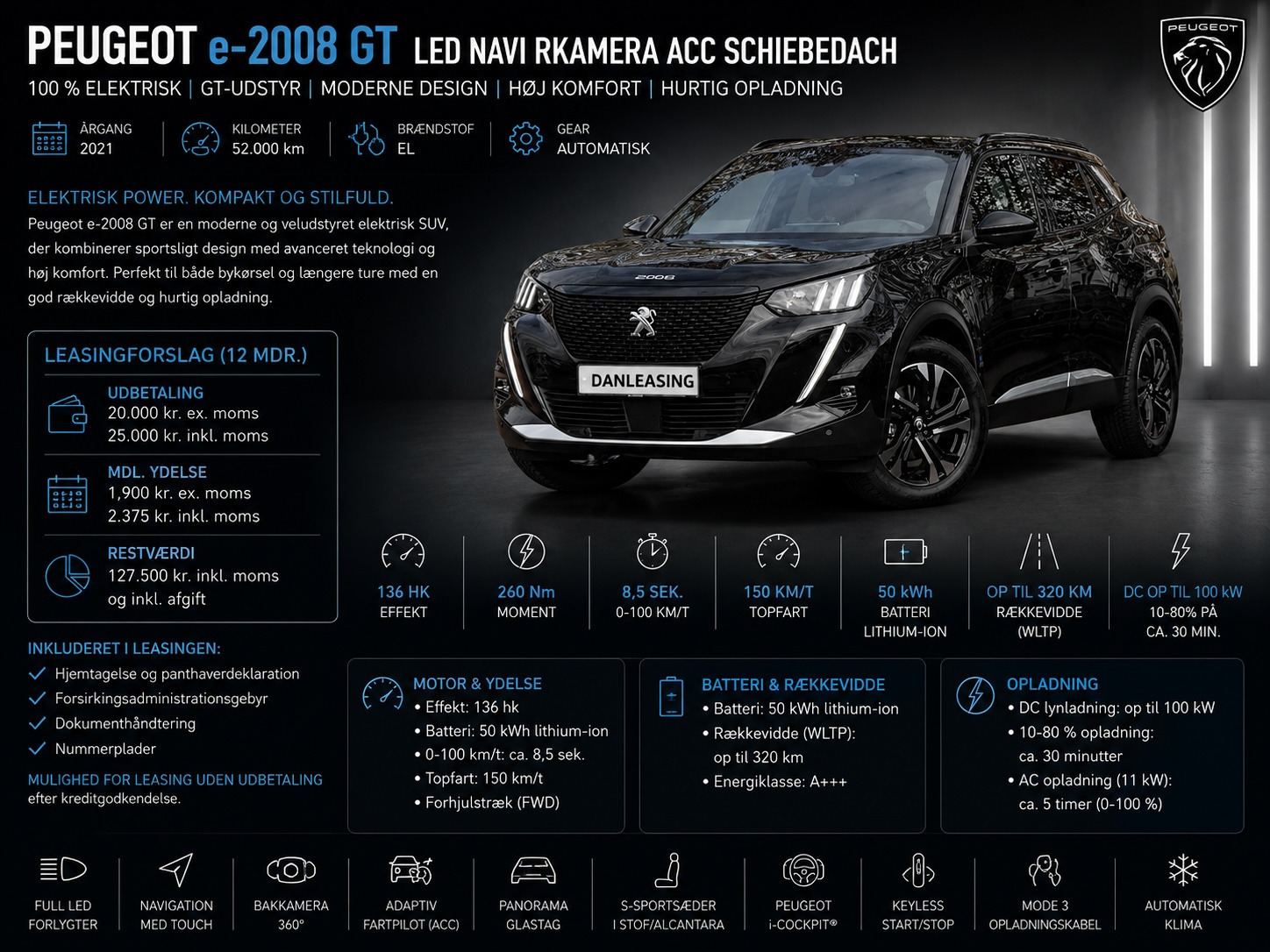 Peugeot e-2008 GT LED Navi RKamera ACC Schiebedach