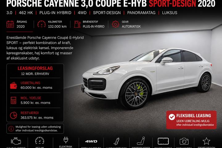 Hvid Porsche Cayenne fra 2020 set udefra