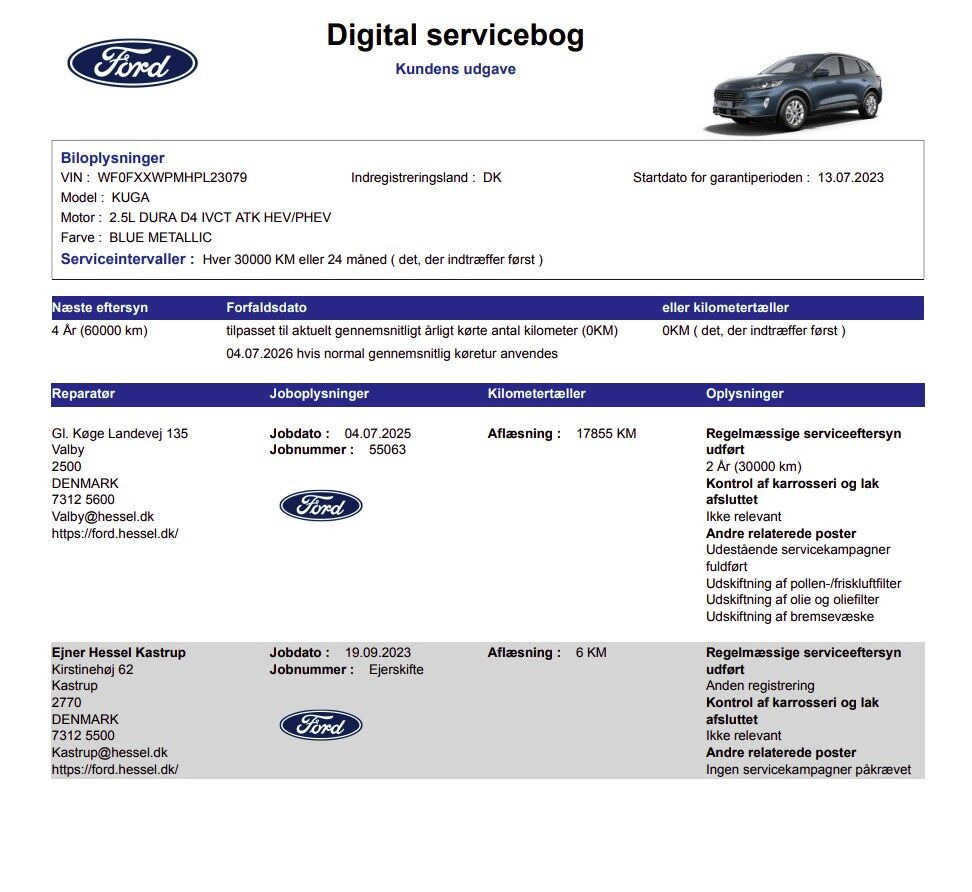 Blå Ford Kuga fra 2023