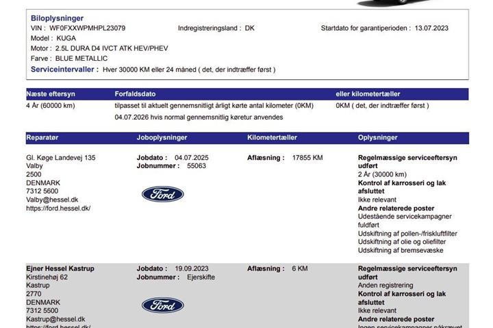 Blå Ford Kuga fra 2023