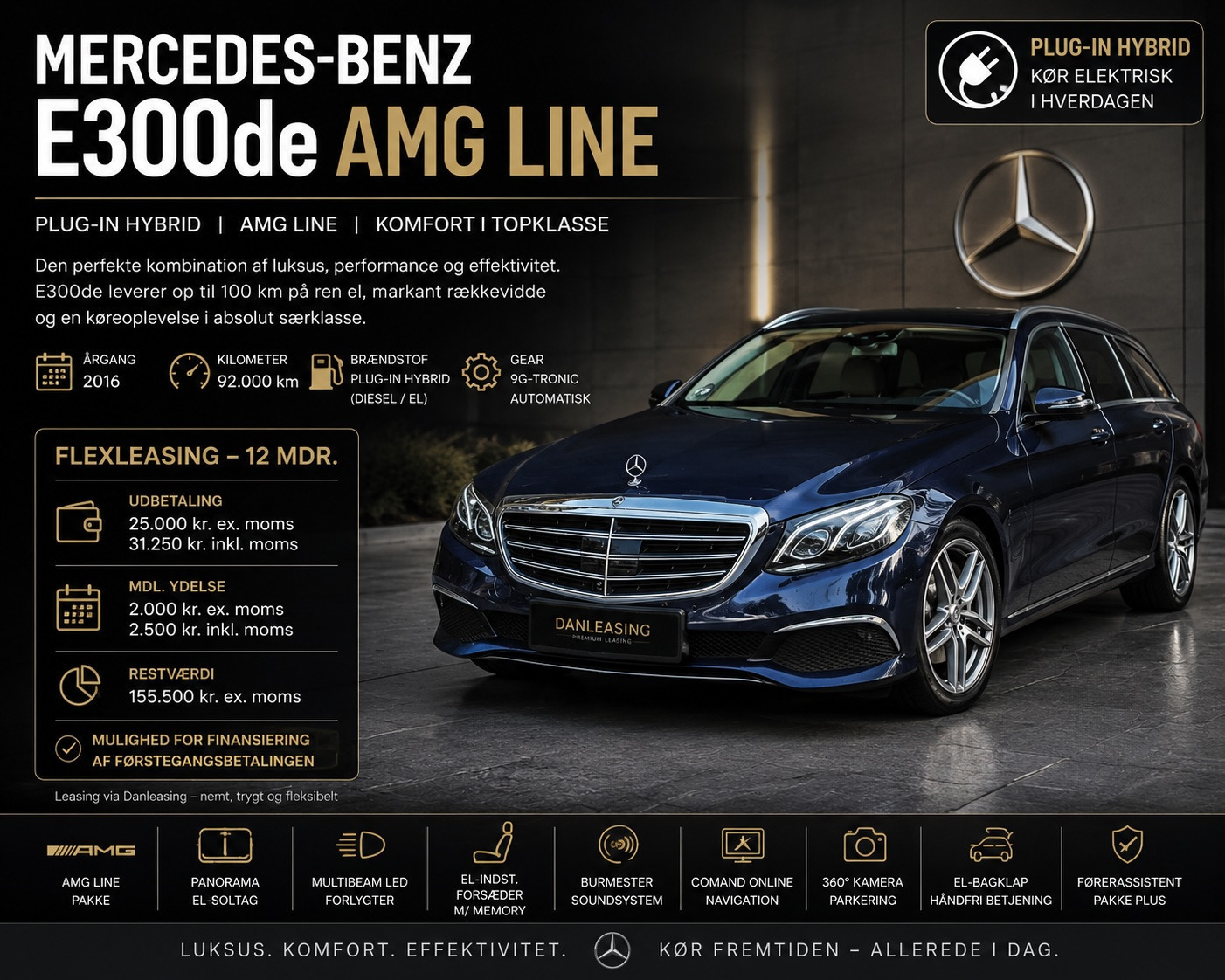Mercedes E300 de Mercedes E300de AMG Line Stationcar Plug-in hybrid Eksklusivt udstyr Høj komfort