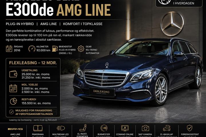 Blå Mercedes E300 de fra 2019