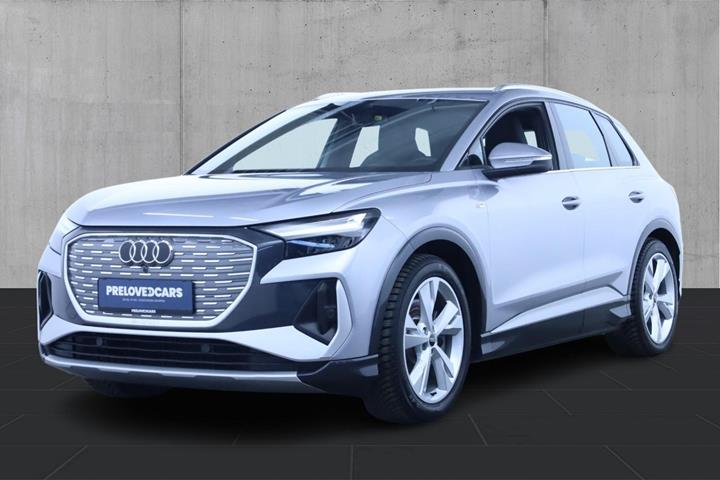 Sølv Audi Q4 e-tron fra 2021 set udefra