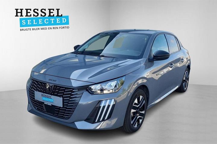 Grå Peugeot e-208 fra 2025 set udefra