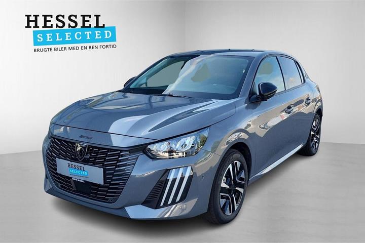 Grå Peugeot e-208 fra 2025 set udefra