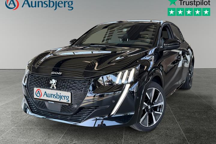 Sort Peugeot e-208 fra 2022 set udefra