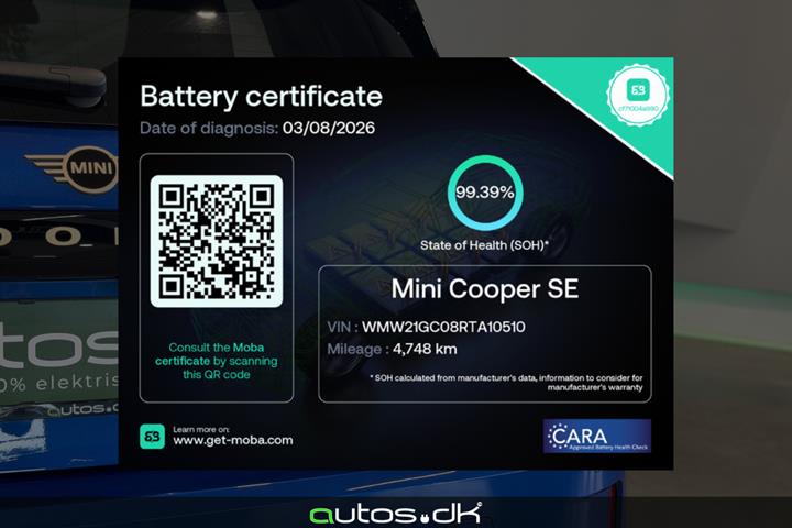 Blå Mini Cooper SE fra 2024