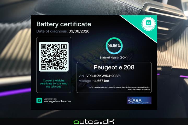 Sort Peugeot e-208 fra 2024